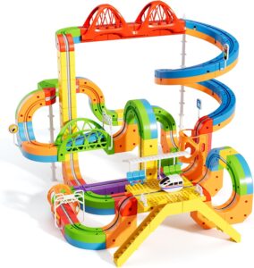 152 pcs KlickRail Electric Train Set Race Track for 3 4 5 6 7 8 Years Old | Building Toy Train Track Gravity-Defying 3D Embedded Layouts & Motorized Car, STEM Gift(Ultimate Set(152 piece)