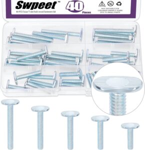 Swpeet 40Pcs 5 Sizes 1/4-20 x 1/1-1/4“ / 1-1/2" / 1-3/4" / 2" Silver T Track Bolts Assortment Kit, T Slot Bolts Jig Bolts Tee Bolt Set for Universal T Track, Woodworking Jigs