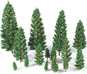 16 Pcs Model Pine Trees, 1.4-6.3 Inch Mixed Miniature Trees Diorama Supplies Fake Tree Landscape Tree for DIY Crafts, Building Model Scenery Landscape (Natural Green)